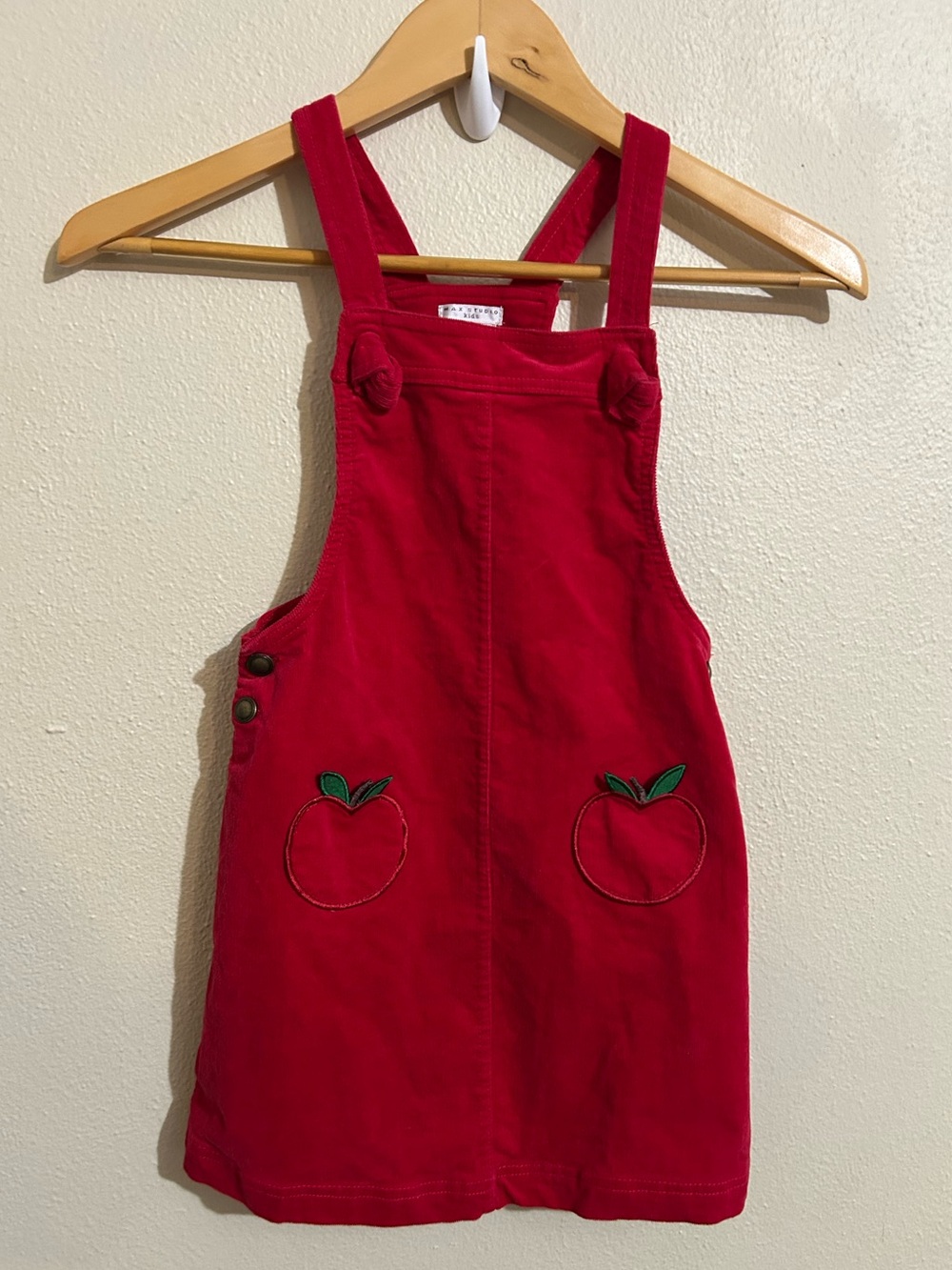 Max Studio Girls Red Apple Pinafore Dress Size 7 Overall Back to School
